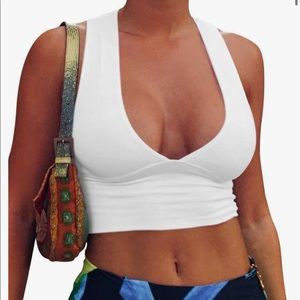 Deep V cut white crop top